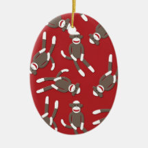 Red Sock Monkey Print Ornaments