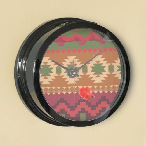 red southwest pattern - western abstract art aquarium clock red southwest pattern - western abstract art aquarium clock