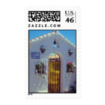 Red Spanish style door, Marbella flowers stamps