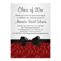 Red Sparkle-look Bow Graduation Invitation