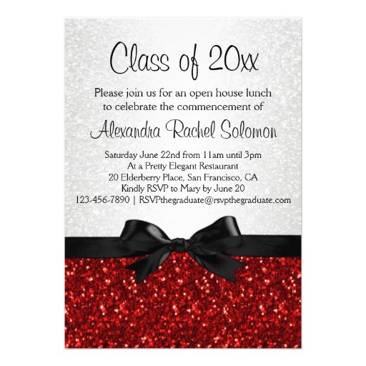 Red Sparkle-look Bow Graduation Invitation (front side)