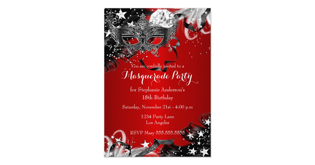 Red Sparkle Magical Night Masquerade Party Invite Zazzle