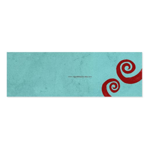Red spiral distressed handmade business card (front side)