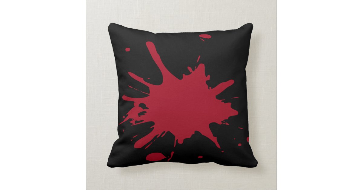 Red Splat Solid Black Background Throw Pillow Zazzle