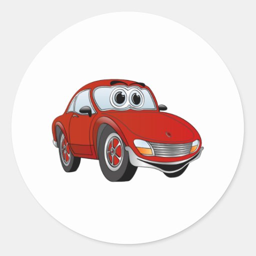 Red Sports Car Cartoon Classic Round Sticker | Zazzle