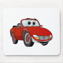 Red Sports Car Convertible Cartoon Mouse Pads