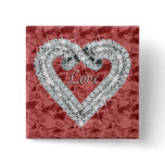 Red Square Love Diamond Heart Button