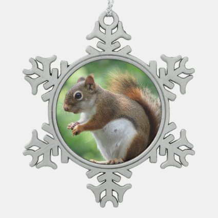Red Squirrel Christmas Snowflake Pewter Christmas Ornament