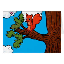 Red squirrel in oak tree cards