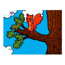 Red squirrel in oak tree postcards