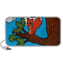 Red squirrel in oak tree speakers