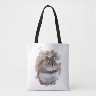 Red Squirrel in Snow Animal Tote Bag