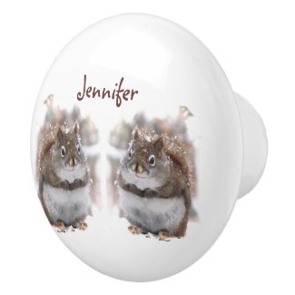 Red Squirrels in Snow Ceramic Knob