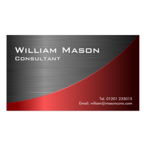 Red Stainless Steel Curved, Business Card (front side)