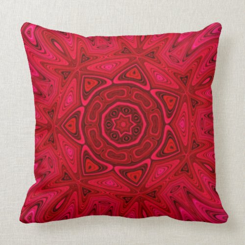 Red Star and Sun Kaleidoscope Mandala Throw Pillow