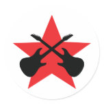 Red Star crossed guitars Round Stickers