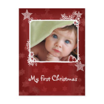 Red Star Snowflake First Christmas Photo Postcard