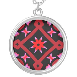 Red Starburst Geometric Kaleidoscope Pattern Necklace