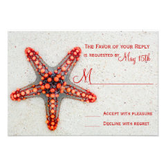 Red Starfish Sand Beach Destination Wedding RSVP Personalized Invitation