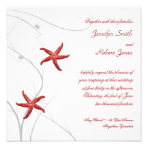 Red Starfish with Silver Coral Wedding Invitation