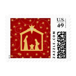 Red Starry Night Christmas Nativity Postage Stamp