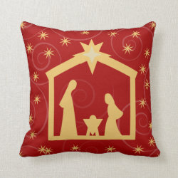 Red Starry Night Nativity Christmas Pillow