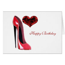 Red Stiletto Shoe and 3D Heart Greeting Card
