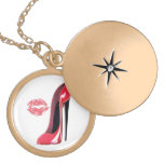 Red Stiletto Shoe and Kiss Gold Necklace