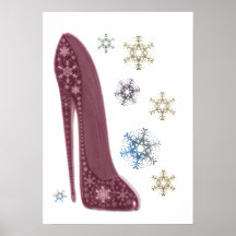 Red Stiletto Shoe and Snowflakes Christmas Poster