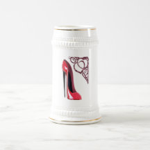 Red Stiletto Shoe Art and Heart Swirls Mug