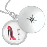 Red Stiletto Shoe Champagne Glass Silver Necklace