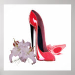 Red Stiletto Shoes and Lilies Poster
