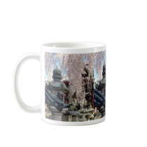 Red Stone lanterns, pink blossom, Nara, Sakura flo Coffee Mug