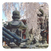 Red Stone lanterns, pink blossom, Nara, Sakura flo Square Sticker