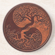 Red Stone Yin Yang Tree Beverage Coaster