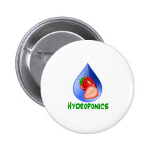 Red Strawberries Green text blue drop hydroponics Pinback Buttons