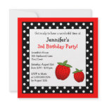 Red Strawberry Birthday Black & White Polka Dots invitations