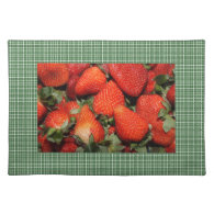 Red strawberry in green plaids table place mat.