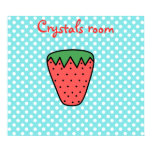 Red strawberry on blue polkadot poster posters