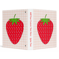 Red Strawberry on Gingham Check. 3 Ring Binder