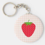 Red Strawberry on Gingham Check. Key Chains