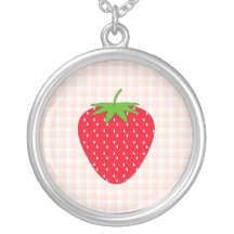 Red Strawberry on Gingham Check. Necklace