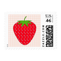 Red Strawberry on Gingham Check. Postage Stamp