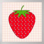 Red Strawberry on Gingham Check. Print