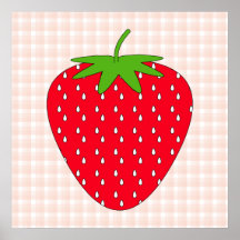 Red Strawberry on Gingham Check. Print