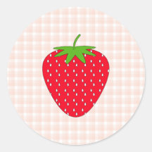 Red Strawberry on Gingham Check. Round Stickers
