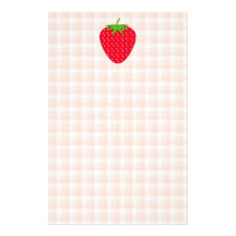 Red Strawberry on Gingham Check. Stationery Paper