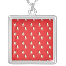 Red Strawberry Pattern. Personalized Necklace