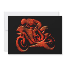 Red Streaks Embossed Motorcycle Racer Custom Invites