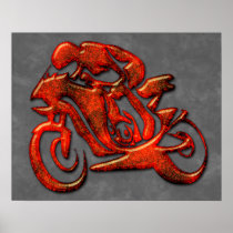 Red Streaks Embossed Motorcycle Racer Posters